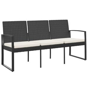 vidaXL Panca da Giardino a 3 Posti con Cuscini in Rattan PP Nero