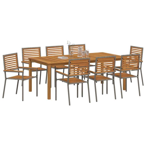 vidaXL Set da Pranzo per Giardino 9 pcs Grigio