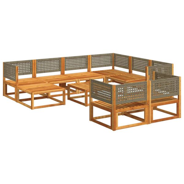 vidaXL Set di divani da giardino 10 pezzi con cuscini in legno di acacia e rattan