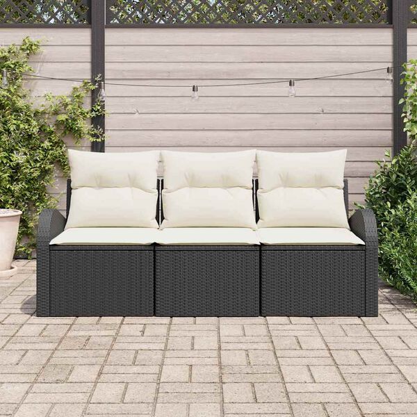 vidaXL Set Divano da Giardino con cuscino 3 pcs Nero Poly Rattan