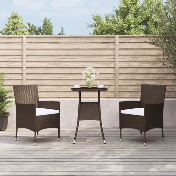 vidaXL Set Bistr&ograve; da Giardino 3 pz con Cuscini in Polyrattan Marrone