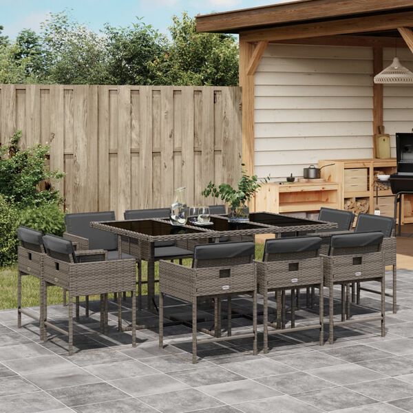 vidaXL Set da Pranzo da Giardino 11pz con Cuscini in Polyrattan Grigio