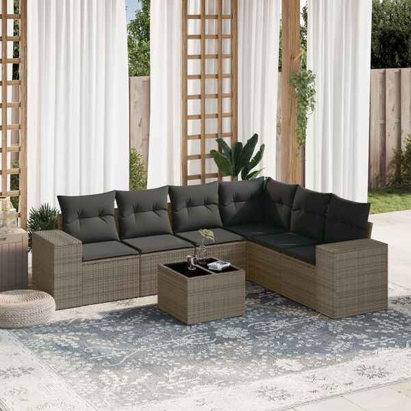 vidaXL Set Divani da Giardino 7 pz con Cuscini Grigio in Polyrattan