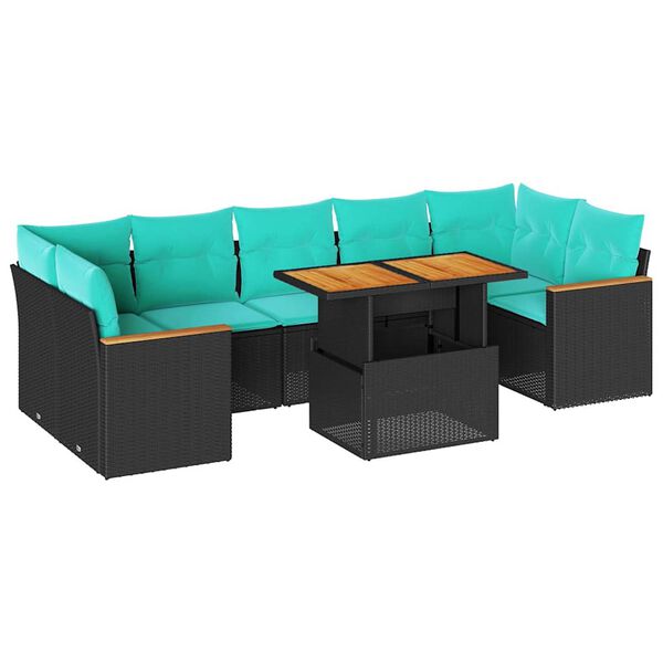 vidaXL Set Divani da Giardino con Cuscini 8 pz Nero in Polyrattan