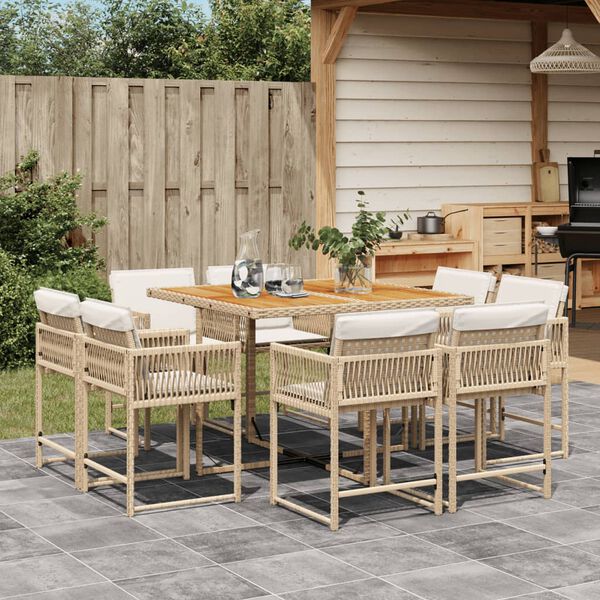 vidaXL Set da Pranzo da Giardino 9 pz con Cuscini Beige in Polyrattan