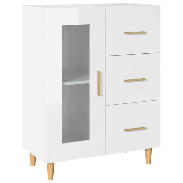vidaXL Credenza 69,5x34x90 cm in Legno Multistrato Bianco Lucido