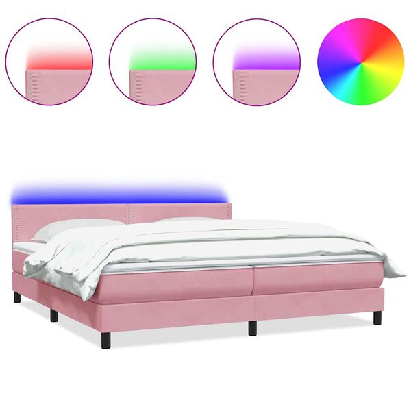 vidaXL Letto a Molle con Materasso e LED Rosa 180x210 cm in Velluto