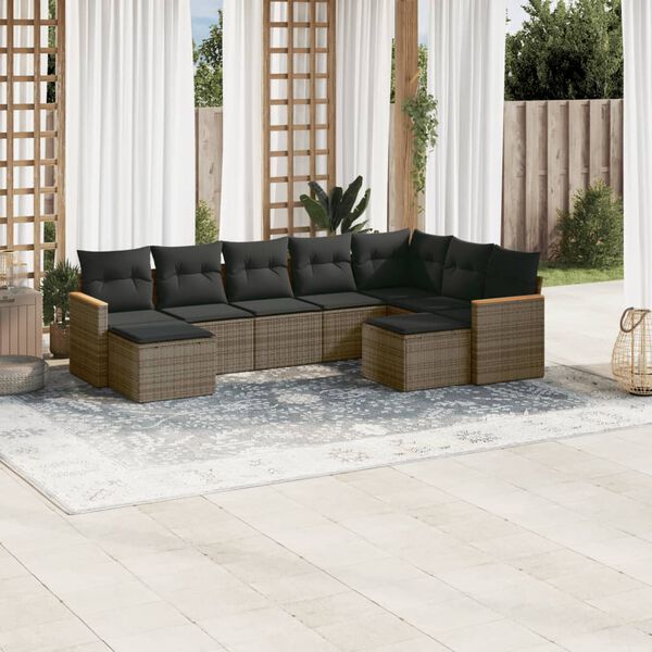 vidaXL Set Divano da Giardino 9 pz con Cuscini Grigio in Polyrattan