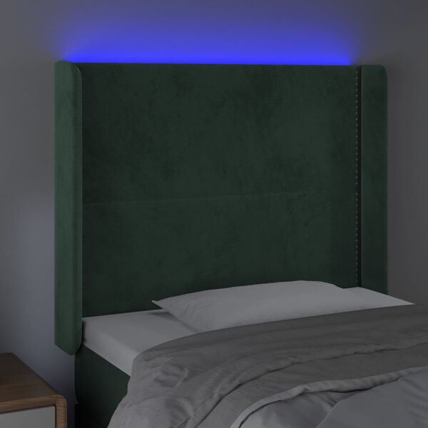 vidaXL Testiera a LED Verde Scuro 93x16x118/128 cm in Velluto