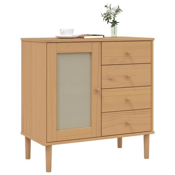 vidaXL Credenza SENJA Aspetto Rattan Marrone 80x40x80 cm Massello Pino