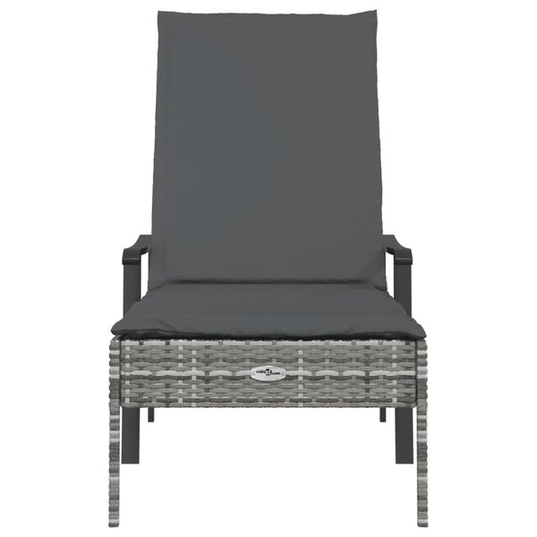 vidaXL Lettino Prendisole con Cuscino Grigio in Polyrattan