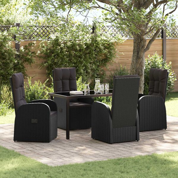 vidaXL Set da Pranzo per Giardino con cuscino 5 pcs Nero polyrattan