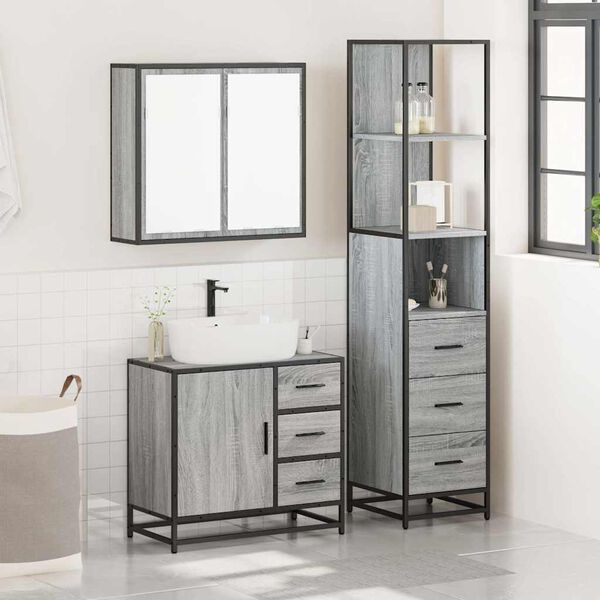 vidaXL Set Mobili da Bagno 3 pz Grigio Sonoma in Legno Multistrato
