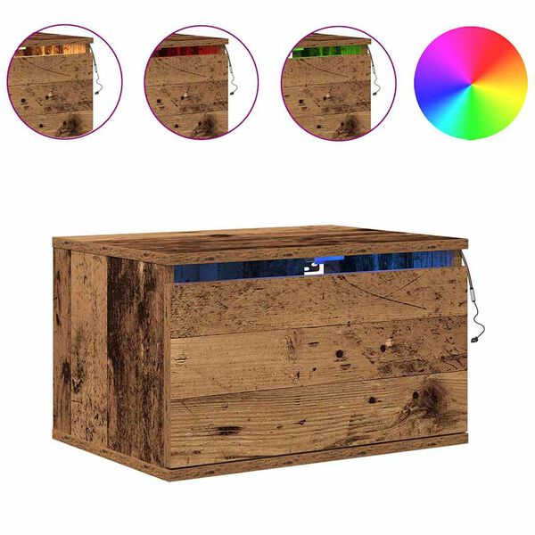 vidaXL Mobiletto da comodino a parete Legno vecchio 50 x 36 x 30 cm