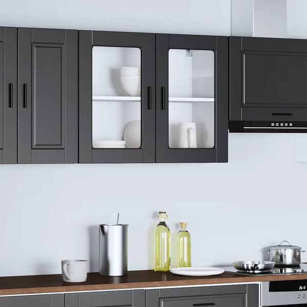 vidaXL Pensile da Cucina con Porta in Vetro Porto Nero