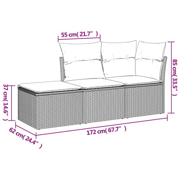 vidaXL Set Divano da Giardino 3pz con Cuscini Grigio Chiaro Polyrattan