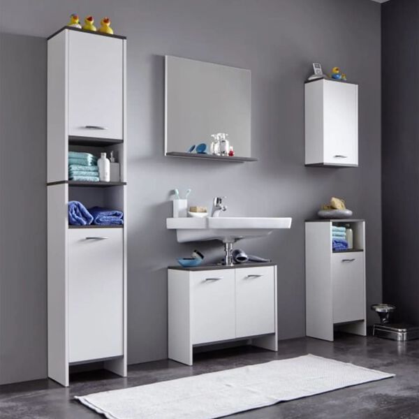 Trendteam Unit&agrave; Lavabo con 2 Ripiani SanDiego Bianco e Argento Fum&eacute;