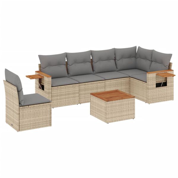 vidaXL Set Divani da Giardino 7 pz con Cuscini Beige in Polyrattan