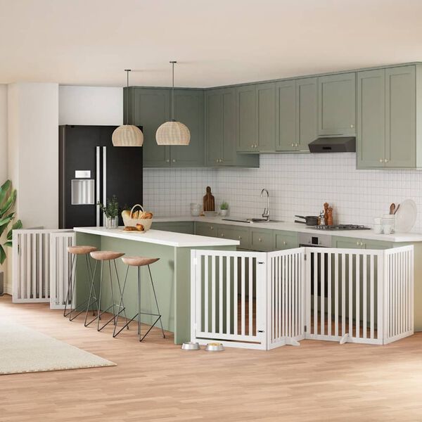 vidaXL Cancello Cani Porta Pieghevole Bianco 12 Pannelli 960 cm Pioppo