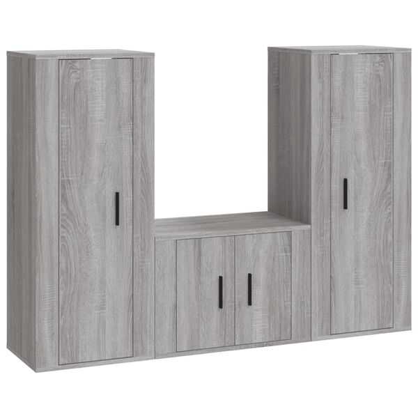 vidaXL Set Mobili Porta TV 3 pz Grigio Sonoma in Legno Multistrato