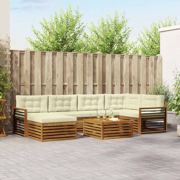 vidaXL Set di divani da esterno con cuscino 7 pcs Naturale e Crema