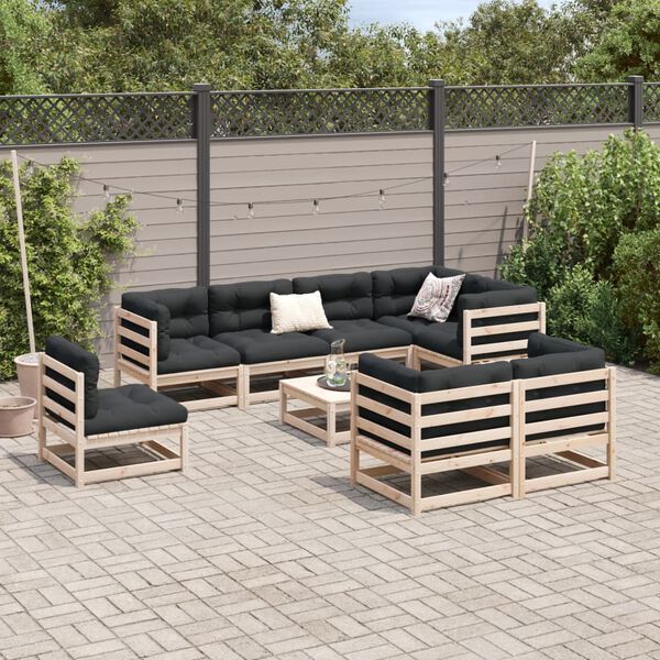 vidaXL Set Divani da Giardino 9 pz con Cuscini Legno Massello di Pino