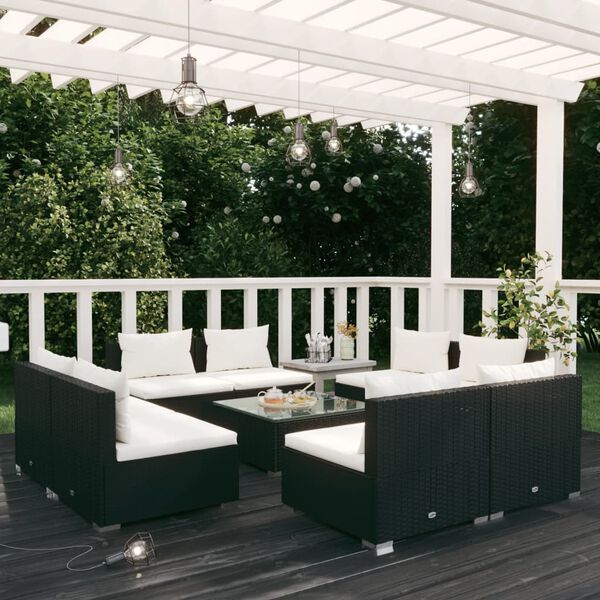 vidaXL Set Divani da Giardino 9 pz con Cuscini in Polyrattan Nero