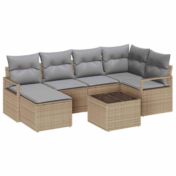 vidaXL Set Divano da Giardino con cuscino 7 pcs Beige e Grigio Chiaro
