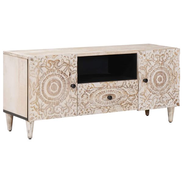 vidaXL Mobile TV Bianco 105 x 33,5 x 46 cm Legno di mango massello