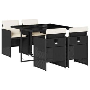 vidaXL Set da Pranzo da Giardino 5 pz Nero con Cuscini in Polyrattan