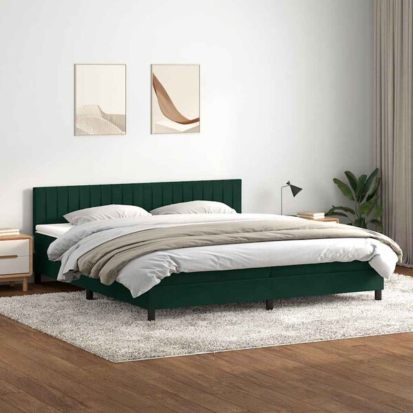vidaXL Letto a Molle con Materasso e LED Verde Scuro 180x220 cm Velluto