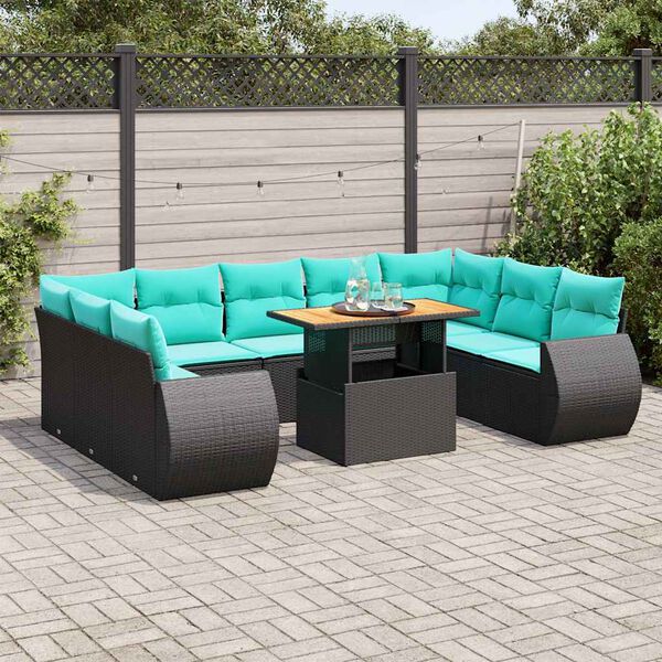 vidaXL Set Divani da Giardino 10pz con Cuscini in Polyrattan Nero