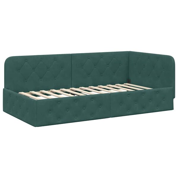 vidaXL Cornice del letto ad angolo Verde Scuro 100 x 200 cm Velluto