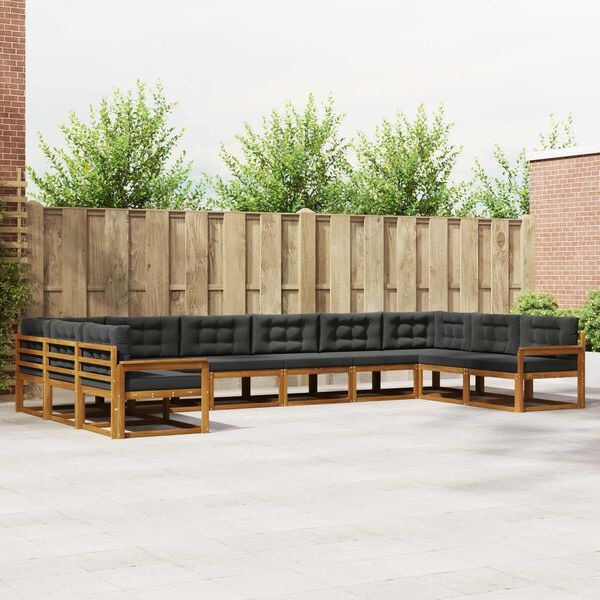 vidaXL Set di divani da esterno 10 pcs Naturale e Antracite