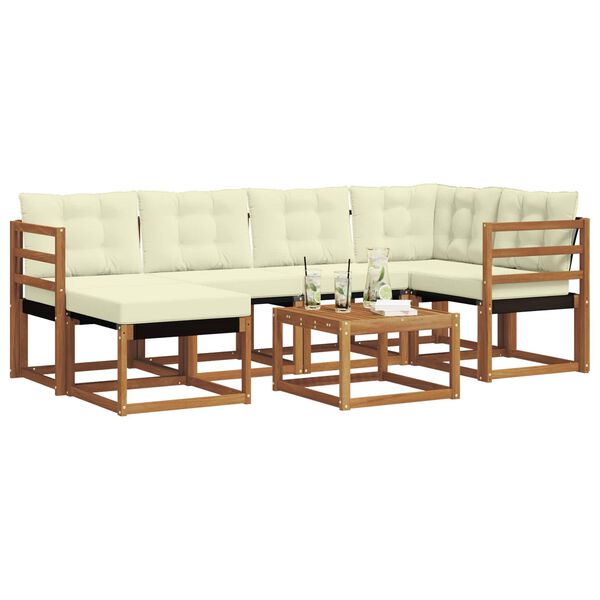 vidaXL Set di divani da esterno con cuscino 7 pcs Naturale e Crema