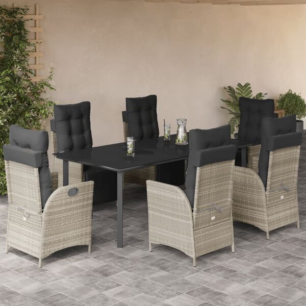 vidaXL Set da Pranzo da Giardino 7 pz Cuscini Polyrattan Grigio Chiaro