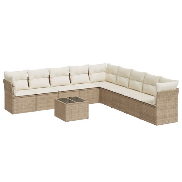 vidaXL Set Divano da Giardino 10 pz con Cuscini Beige in Polyrattan