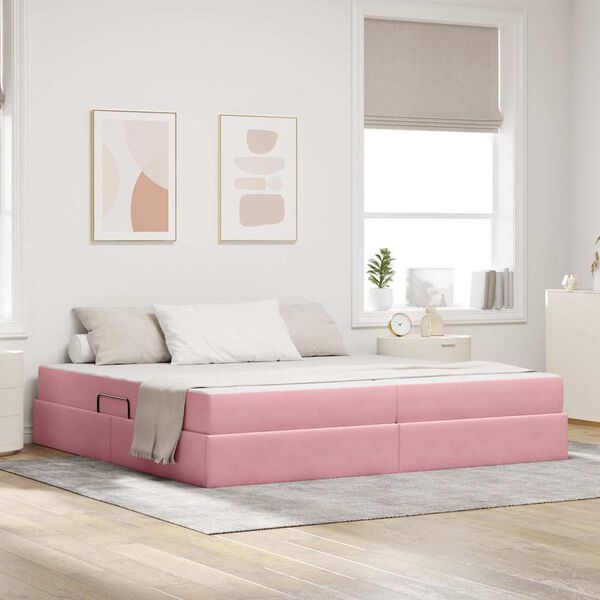 vidaXL Letto con contenitore e materasso Rosa 200 x 200 cm Velluto