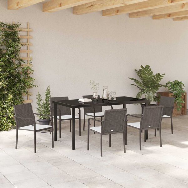 vidaXL Set da Pranzo per Giardino 7 pcs Marrone Poly Rattan