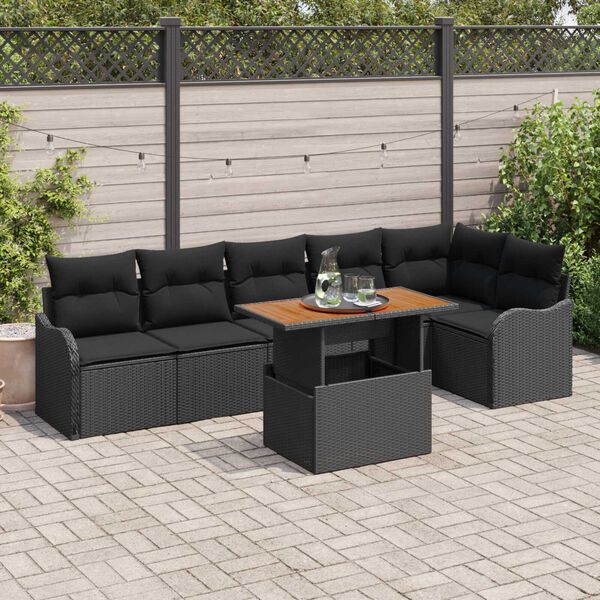 vidaXL Set Divano da Giardino con archiviazione 7 pcs Nero Poly Rattan