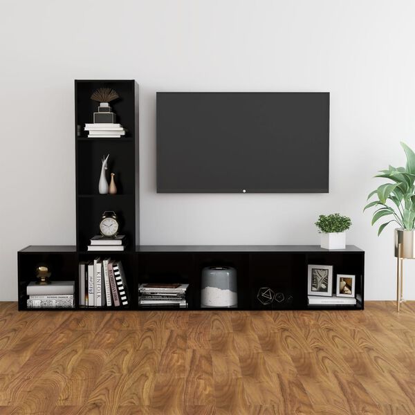 vidaXL Set Mobili Porta TV 3 pz Nero in Legno Multistrato