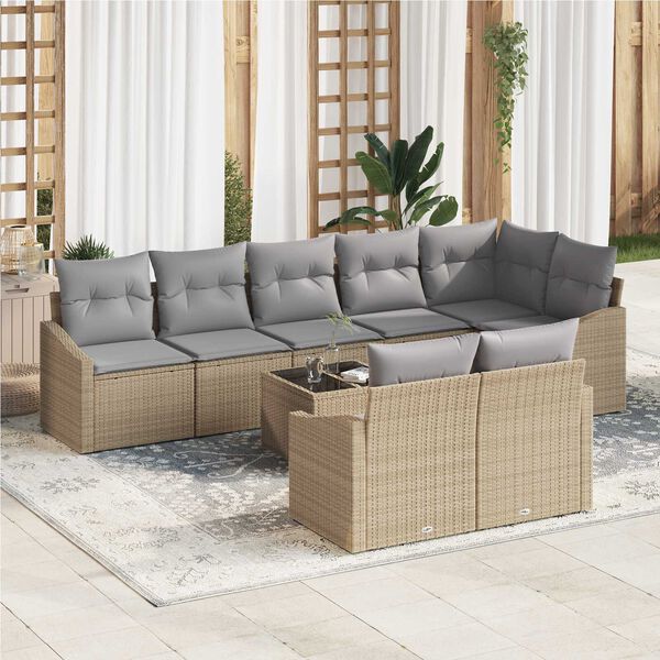 vidaXL Set Divano da Giardino 9 pcs Beige e Grigio Chiaro polyrattan
