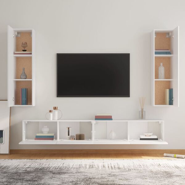 vidaXL Set di Mobili Porta TV 4 pz Bianco in Legno Multistrato
