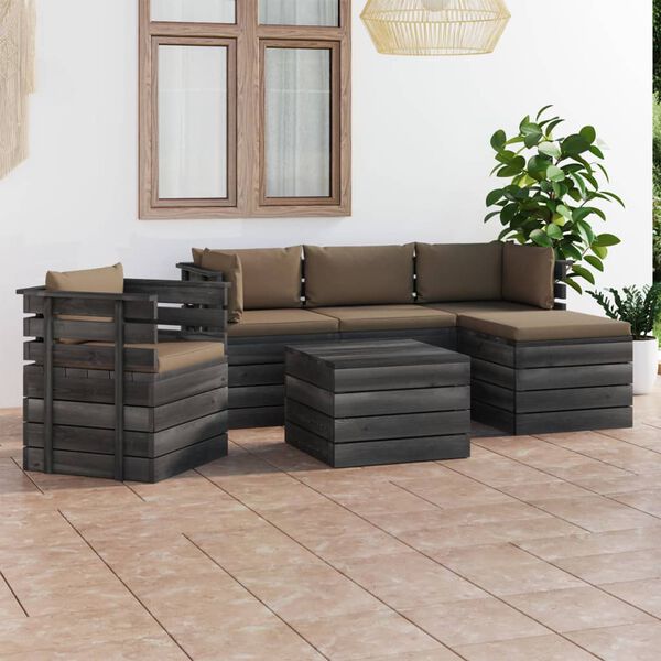 vidaXL Set Divani da Giardino su Pallet 6 pz con Cuscini Massello Pino