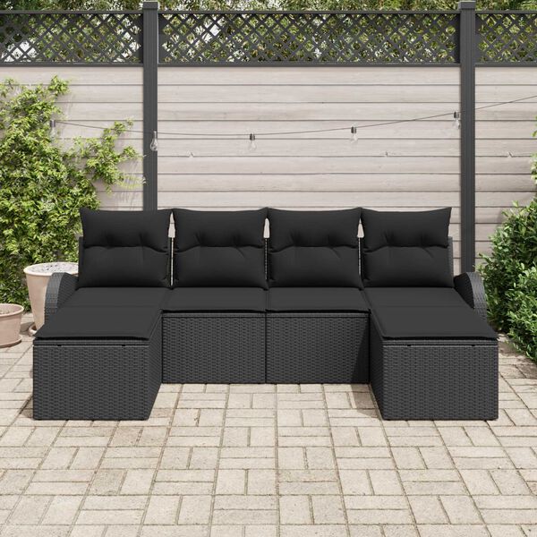 vidaXL Set Divano da Giardino 6 pcs Nero Rattan in Polipropilene