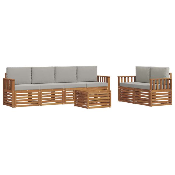 vidaXL Set divani con cuscino 7 pcs Grigio Naturale e Chiaro