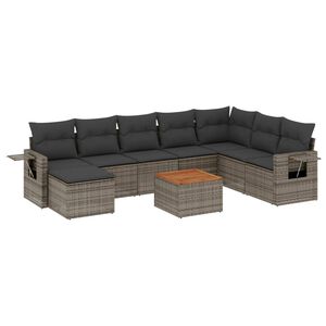 vidaXL Set Divano da Giardino 9 pz con Cuscini Grigio in Polyrattan