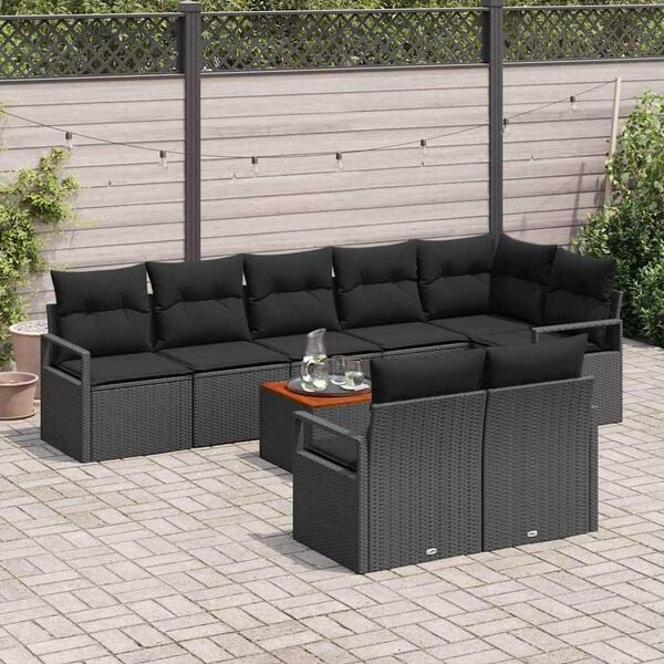 vidaXL Set Divano da Giardino con archiviazione 9 pcs Nero polyrattan