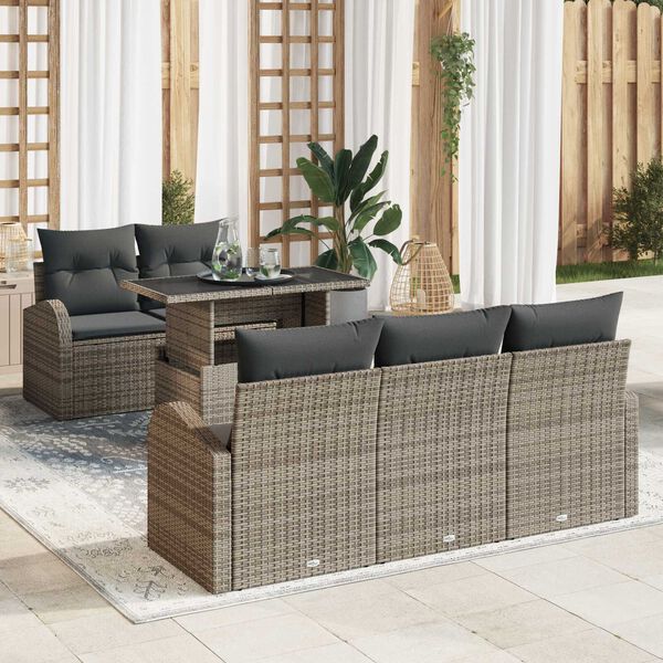 vidaXL Set Divano da Giardino con cuscino 6 pcs Grigio polyrattan