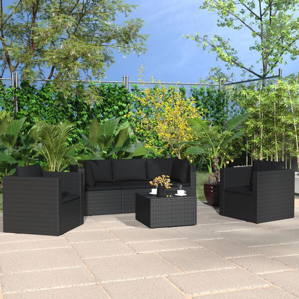 vidaXL Set Divani da Giardino 4 pz con Cuscini in Polyrattan Nero